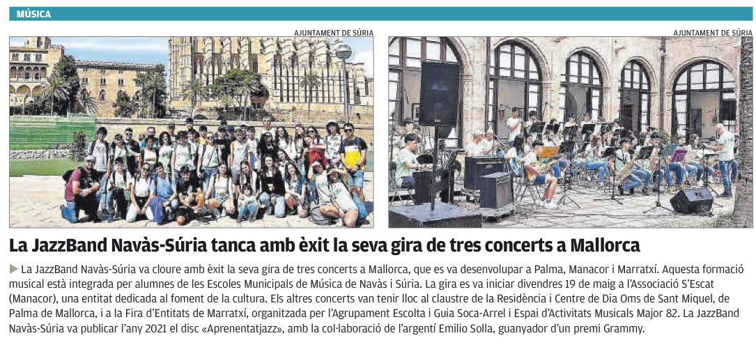 2023 05 31 Regió 7 Súria Escola Municipal de Música Gira de la JazzBand Navàs-Súria a Mallorca