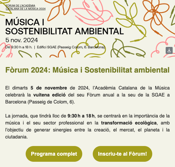 VIII Fòrum de l’Acadèmia Catalana de la Música: Música i Sostenibilitat ambiental